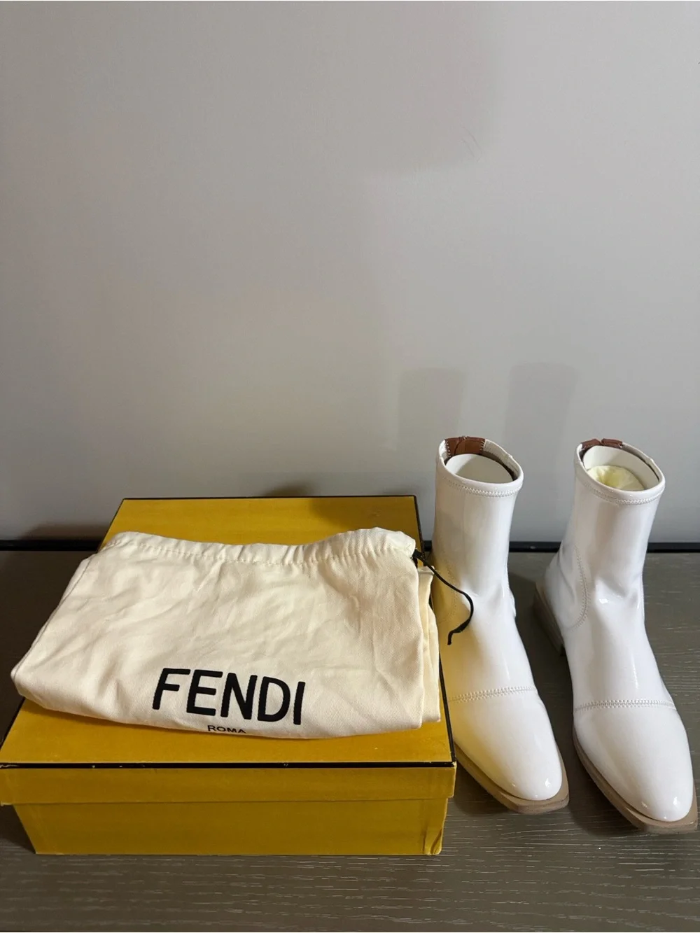 Fendi White Patent Leather Ankle Booties